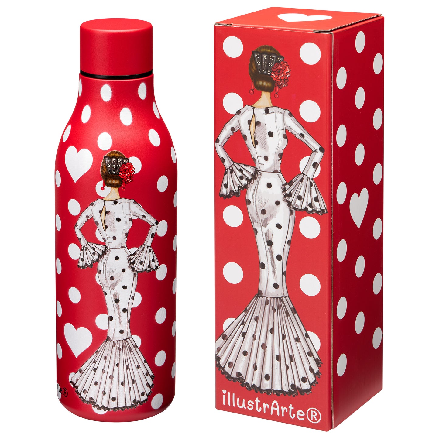 Flamenco Maria Gift Pack – Red Thermal Bottle (White Dress) + Cotton Cadiz Bag