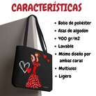 Bolsa Tote de Poliéster y Algodón 400 g/m² - Diseño Flamenca Pepa con Corazones, imagen que ilustra su uso práctico en un entorno de compras.