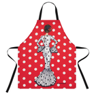 Delantal flamenco negro de IllustrArte, diseño encantador en blanco con fondo rojo, ideal para cocinar con estilo.