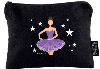 Neceser Bailarina Sara – Estuche Cosmético de Algodón Reciclado en Negro, 21 x 16 cm, Diseño Impreso por Ambos Lados