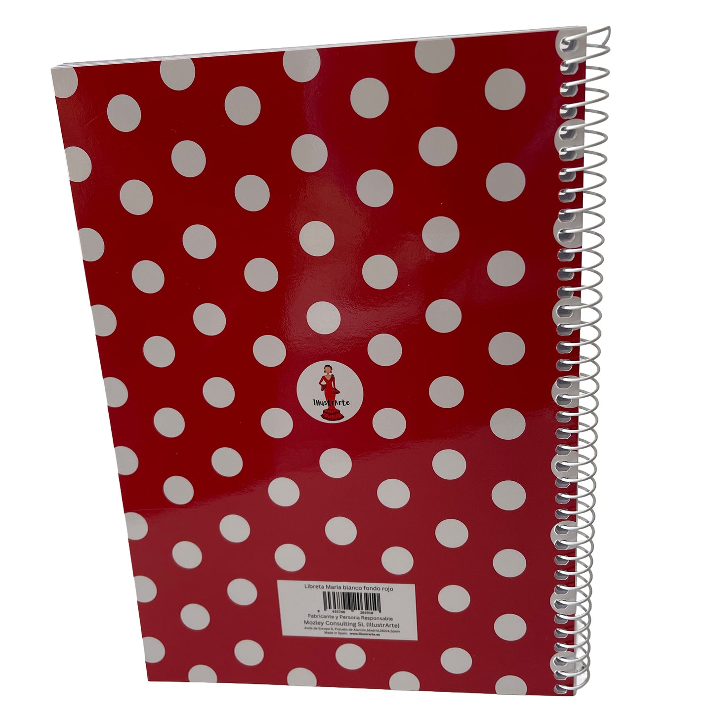 🔥 3x2 Oferta – Libreta/Cuaderno Flamenca María – 100 Páginas Cuadriculadas – 17x24 cm – Tapa Semirrígida Roja con Lunares Blancos – Papel 80 g – Diseño Ilustrado con Corazones – Idea de Regalo Flamenco