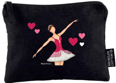 Neceser Bailarina Mariela – Estuche Cosmético de Algodón Reciclado en Negro, 21 x 16 cm, Diseño Impreso por Ambos Lados
