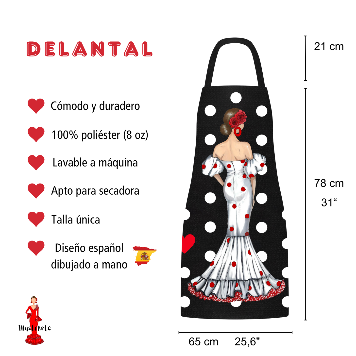 Pack Regalo Flamenca Maite – Neceser Granada “Maite” + Delantal “Maite” – Diseño Exclusivo illustrArte