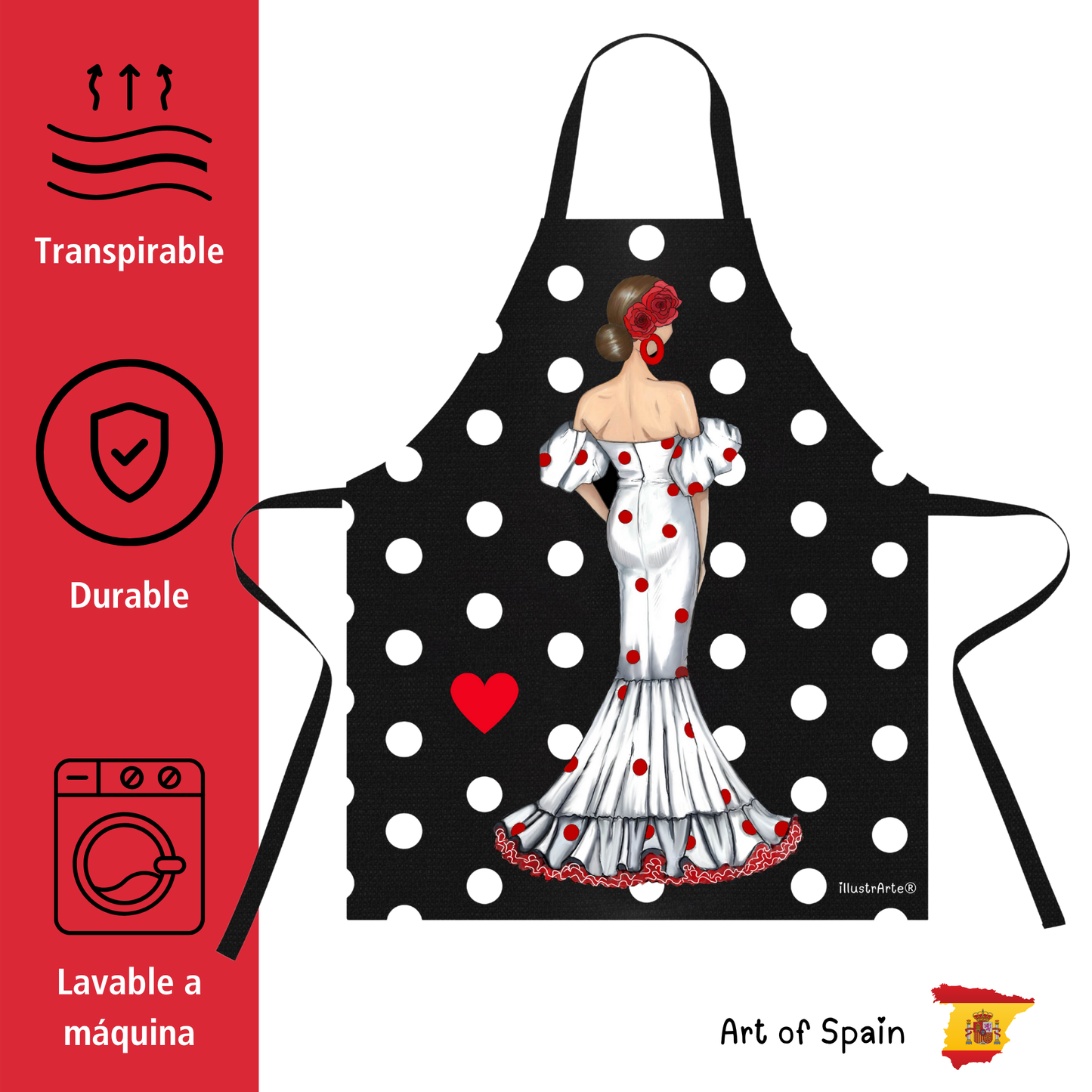 Pack Regalo Flamenca Maite – Neceser Granada “Maite” + Delantal “Maite” – Diseño Exclusivo illustrArte
