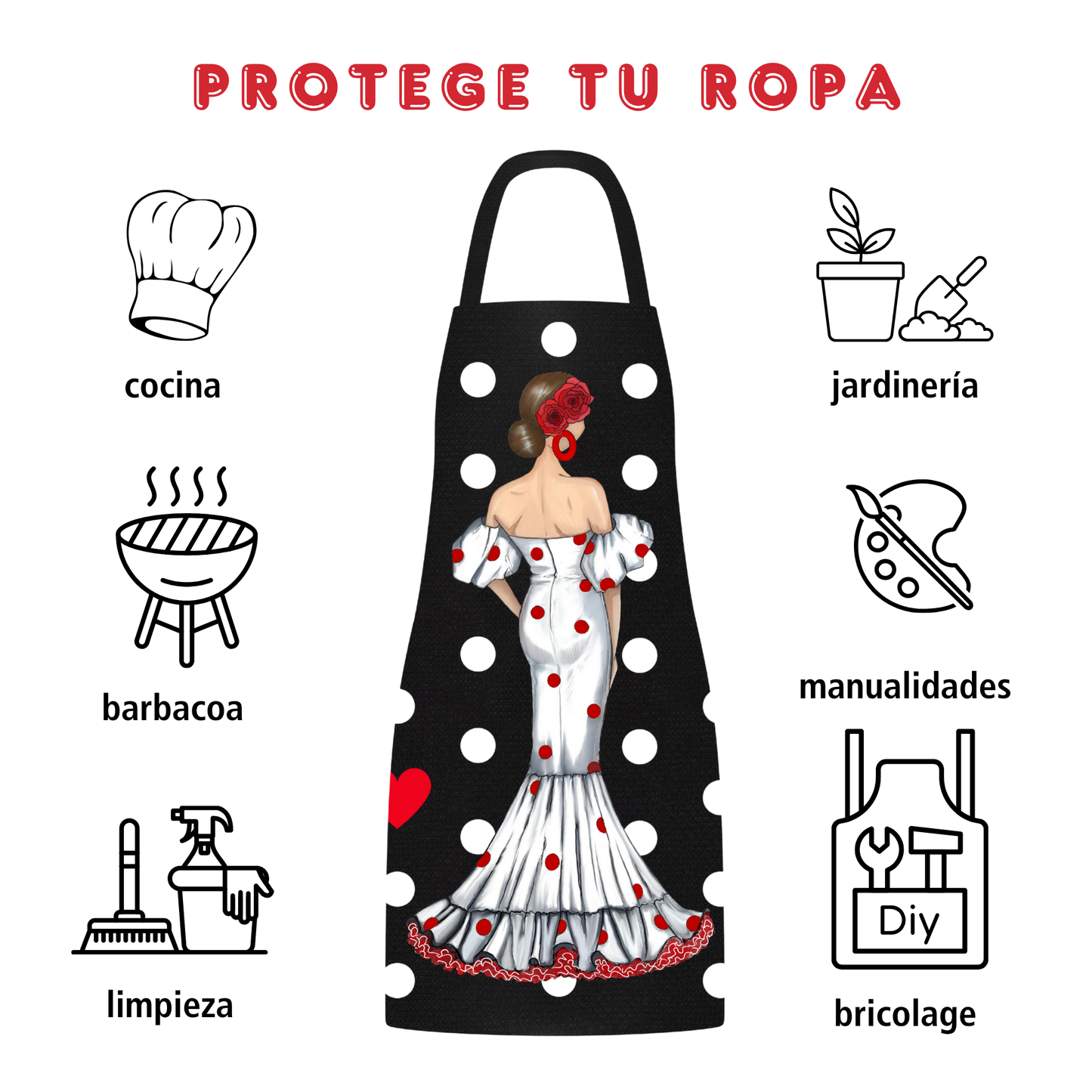 Pack Regalo Flamenca Maite – Neceser Granada “Maite” + Delantal “Maite” – Diseño Exclusivo illustrArte