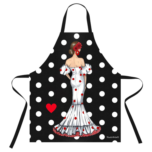 Delantal Flamenco Negro - Maite con fondo negro con lunares