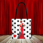 Vista frontal de la Bolsa Tote de Poliéster 400 g/m² - Diseño Flamenca Manuela rojo con lunares, una bonita bolsa tote flamenca artística.