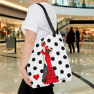 Bolsa Tote de Poliéster 400 g/m² (43x43 cm) - Diseño Flamenca Manuela rojo con fondo blanco, ideal como bolsa tote flamenca para el uso diario.