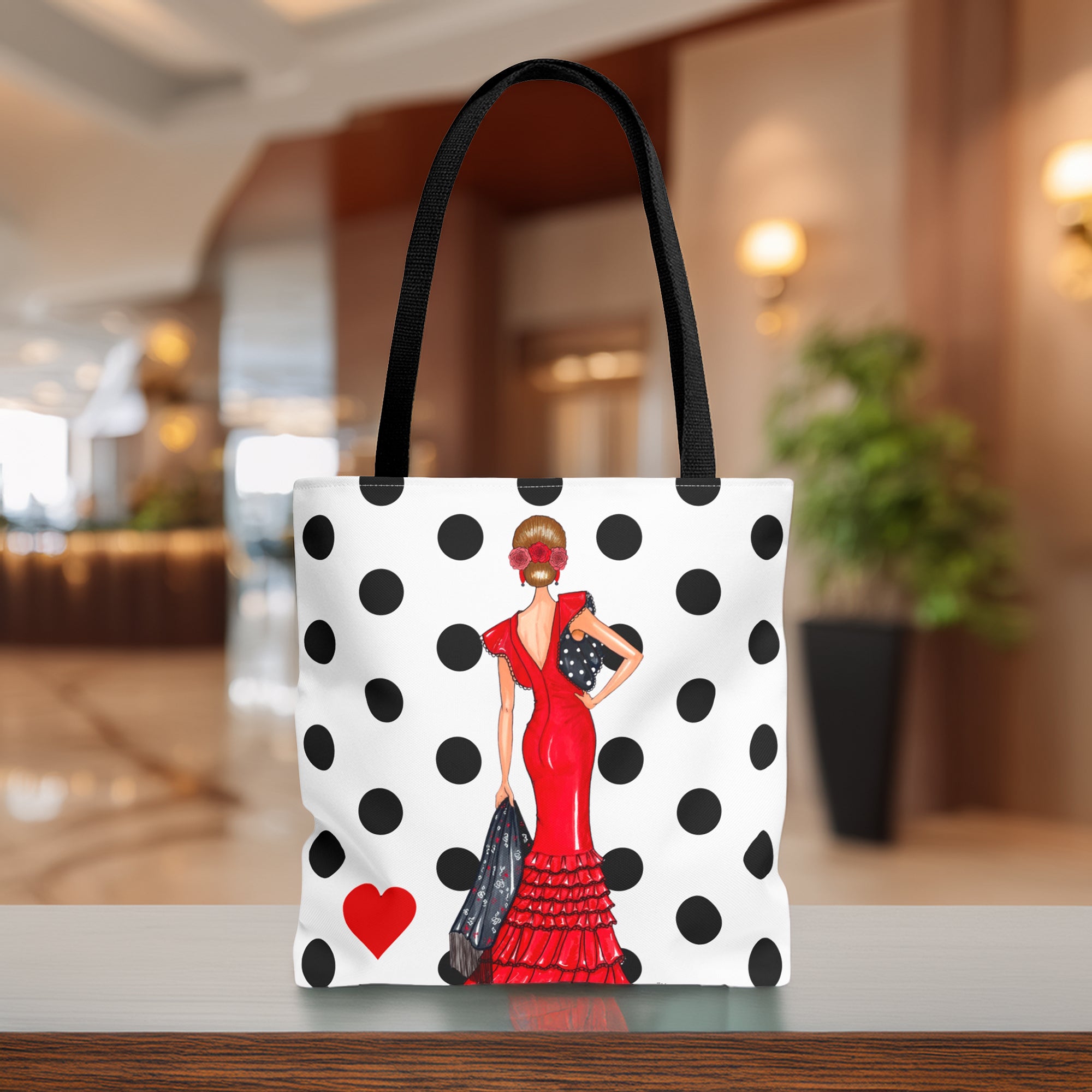 Interior espacioso de la Bolsa Tote de Poliéster 400 g/m² - Diseño Flamenca Manuela, perfecta como bolsa tote flamenca para libros y compras.