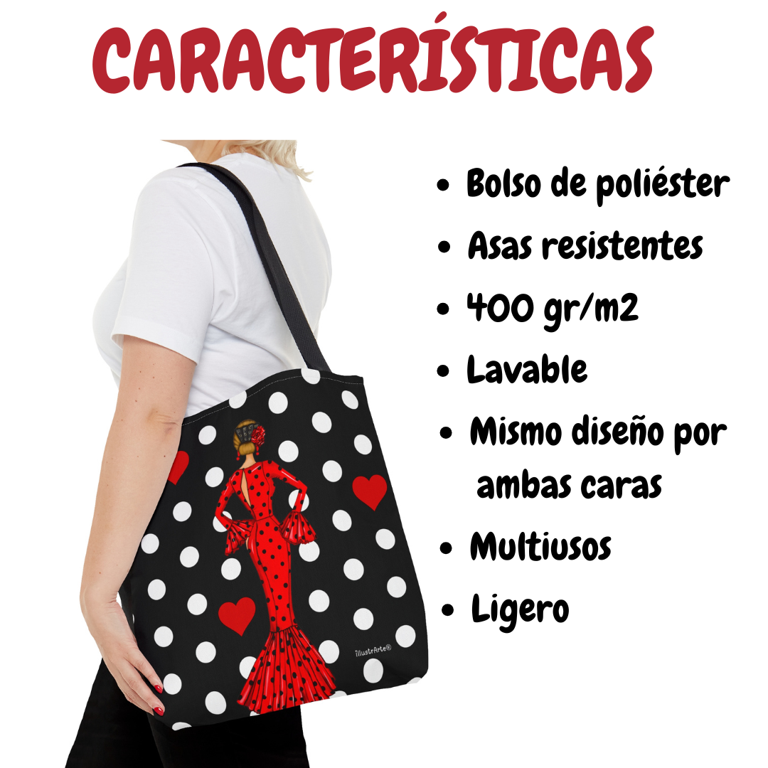Flamenco Macarena Gift Pack – Black Thermal Bottle with Red Dress + Cádiz Bag “Macarena Red Dress”