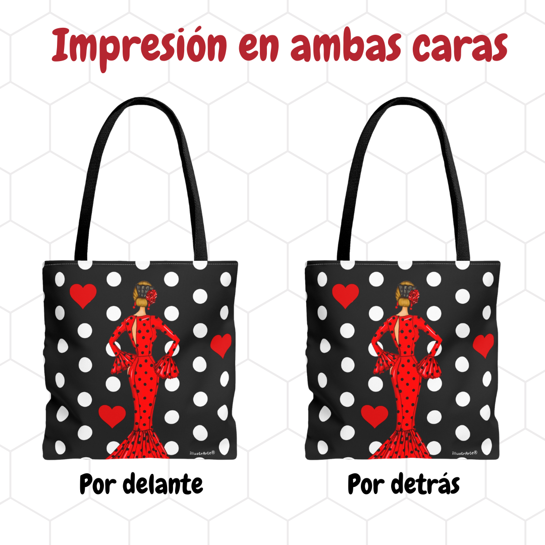 Flamenco Macarena Gift Pack – Black Thermal Bottle with Red Dress + Cádiz Bag “Macarena Red Dress”
