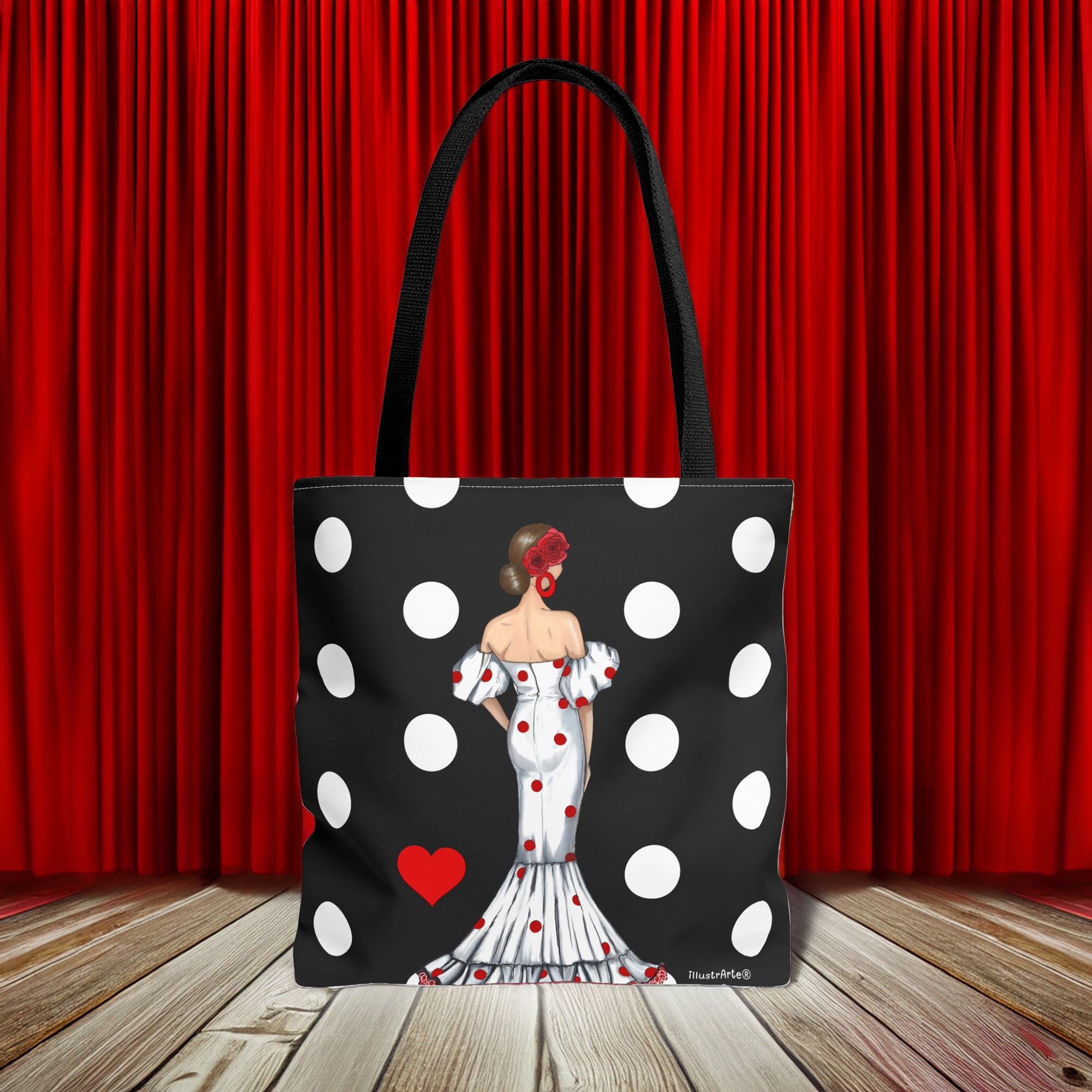 Tote de poliéster diseñado para un estilo único, bolsa tote flamenca que combina arte y funcionalidad.