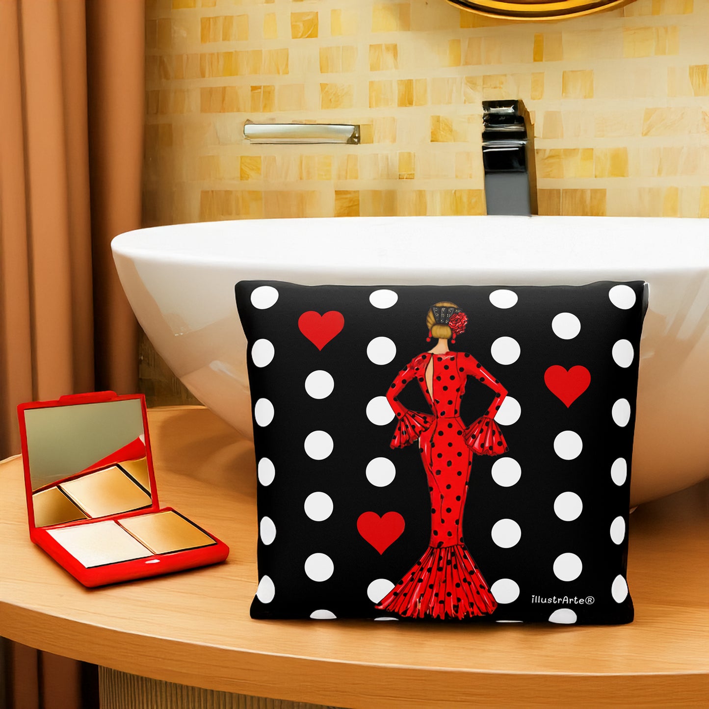 Neceser Flamenca 'María rojo', detalle del tejido impermeable, elegante y funcional para mujeres modernas.