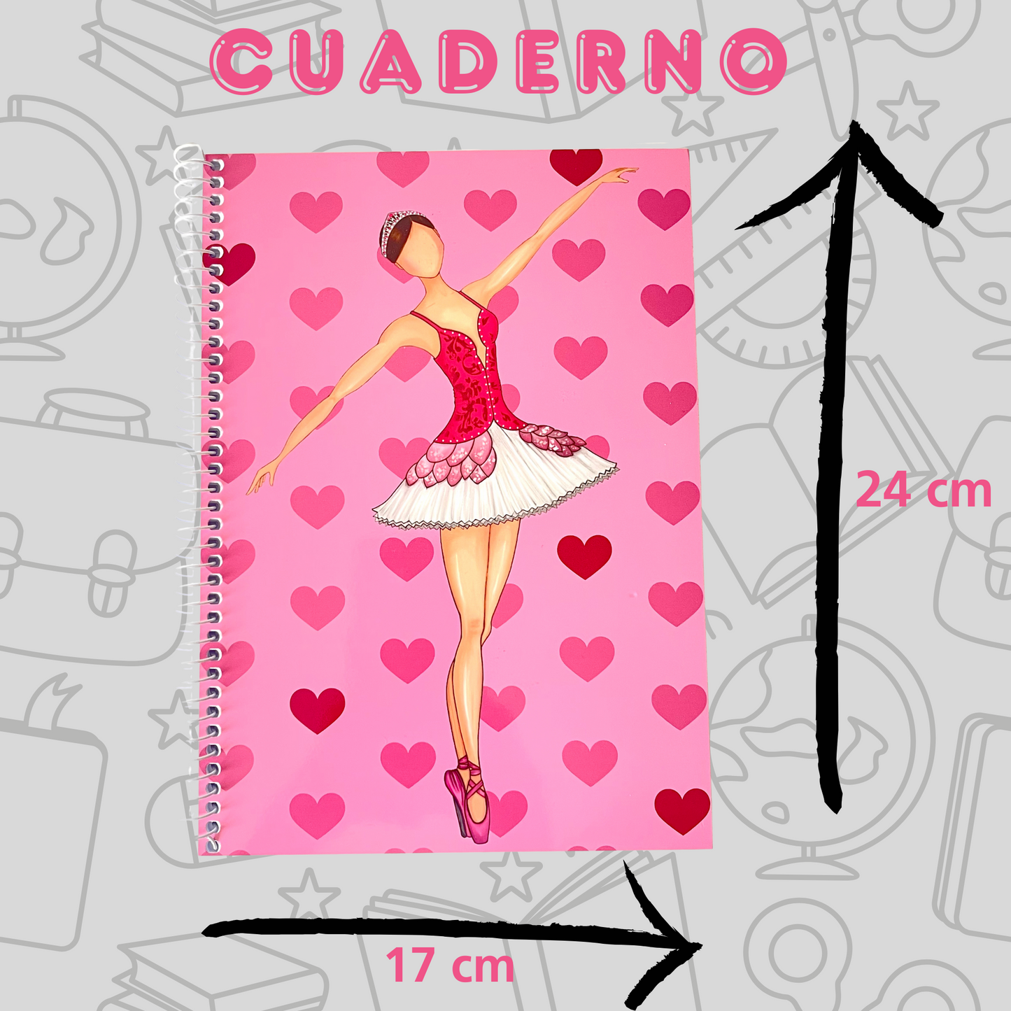 🔥 3x2 Oferta – Libreta/Cuaderno Bailarina Mariela – 100 Páginas Cuadriculadas – 17x24 cm – Tapa Semirrígida Rosa – Papel 80 g – Diseño Ilustrado – Idea de Regalo Ballet