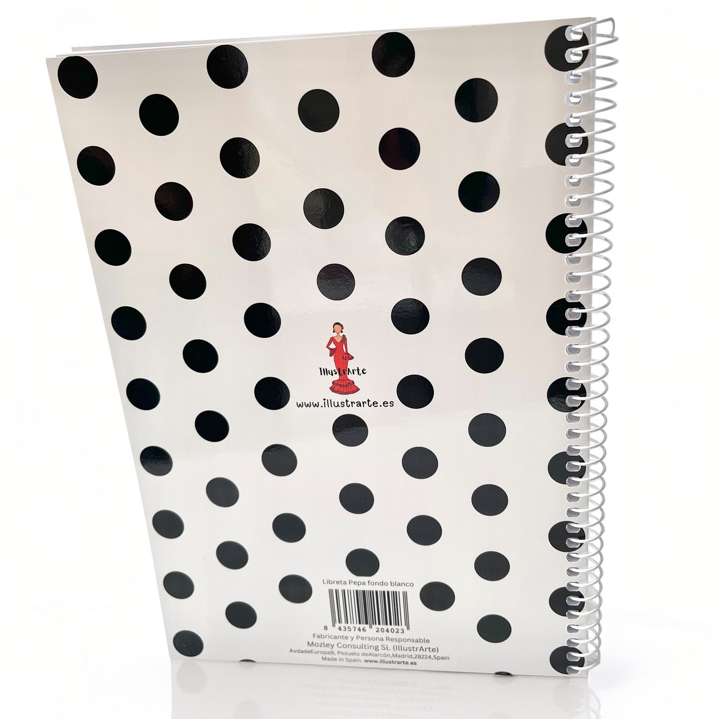 🔥 3x2 Oferta – Libreta/Cuaderno Flamenca Pepa – 100 Páginas Cuadriculadas – 17x24 cm – Tapa Semirrígida Blanca con Lunares Negros – Papel 80 g – Diseño Ilustrado con Abanico – Idea de Regalo Flamenco