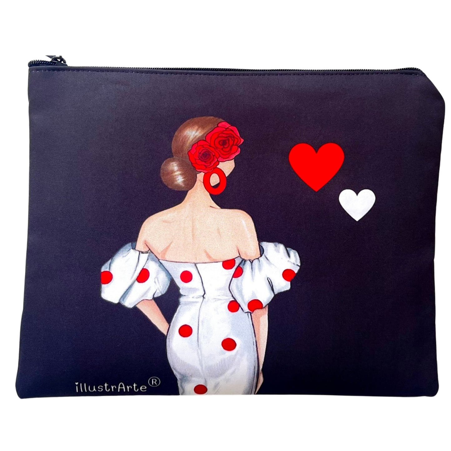 Neceser Granada – Flamenca Maite – doble cara – 22x17 cm – impermeable – fondo negro – viaje/aseo