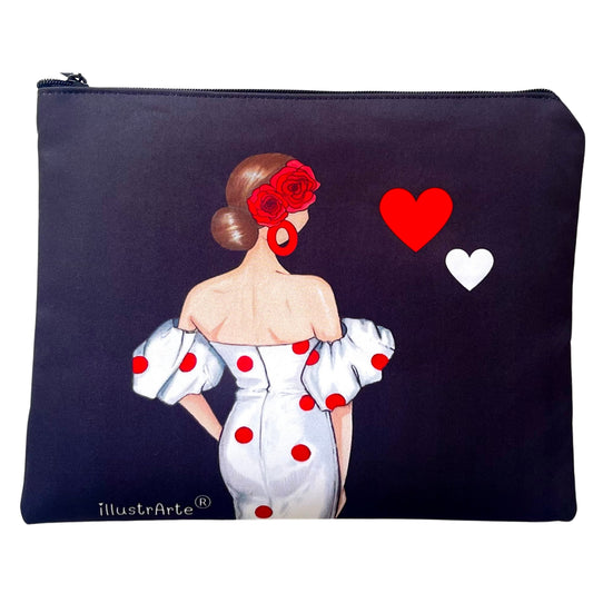 Neceser Granada – Flamenca Maite – doble cara – 22x17 cm – impermeable – fondo negro – viaje/aseo