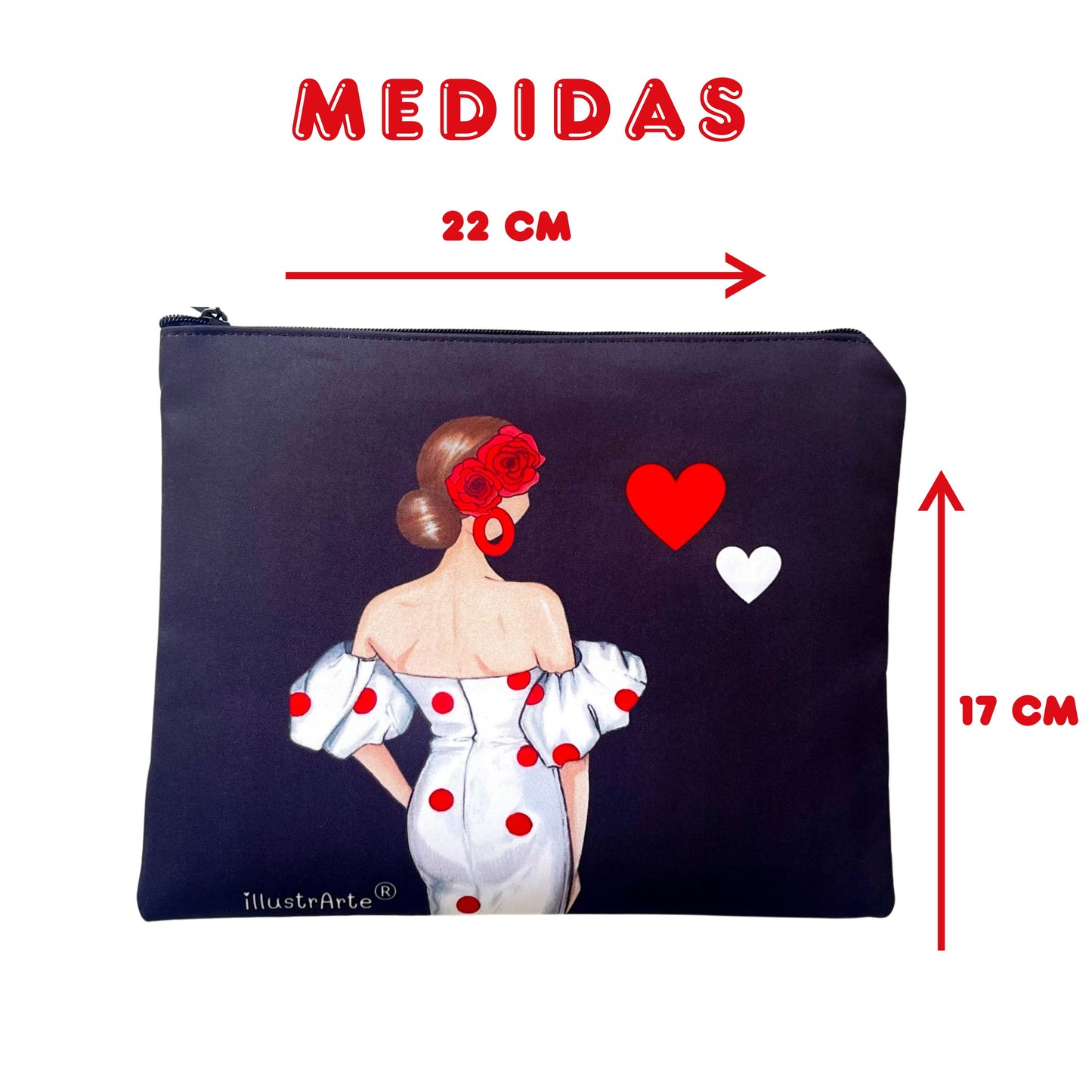 Neceser Granada – Flamenca Maite – doble cara – 22x17 cm – impermeable – fondo negro – viaje/aseo
