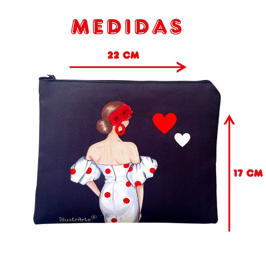 Neceser Granada – Flamenca Maite – doble cara – 22x17 cm – impermeable – fondo negro – viaje/aseo