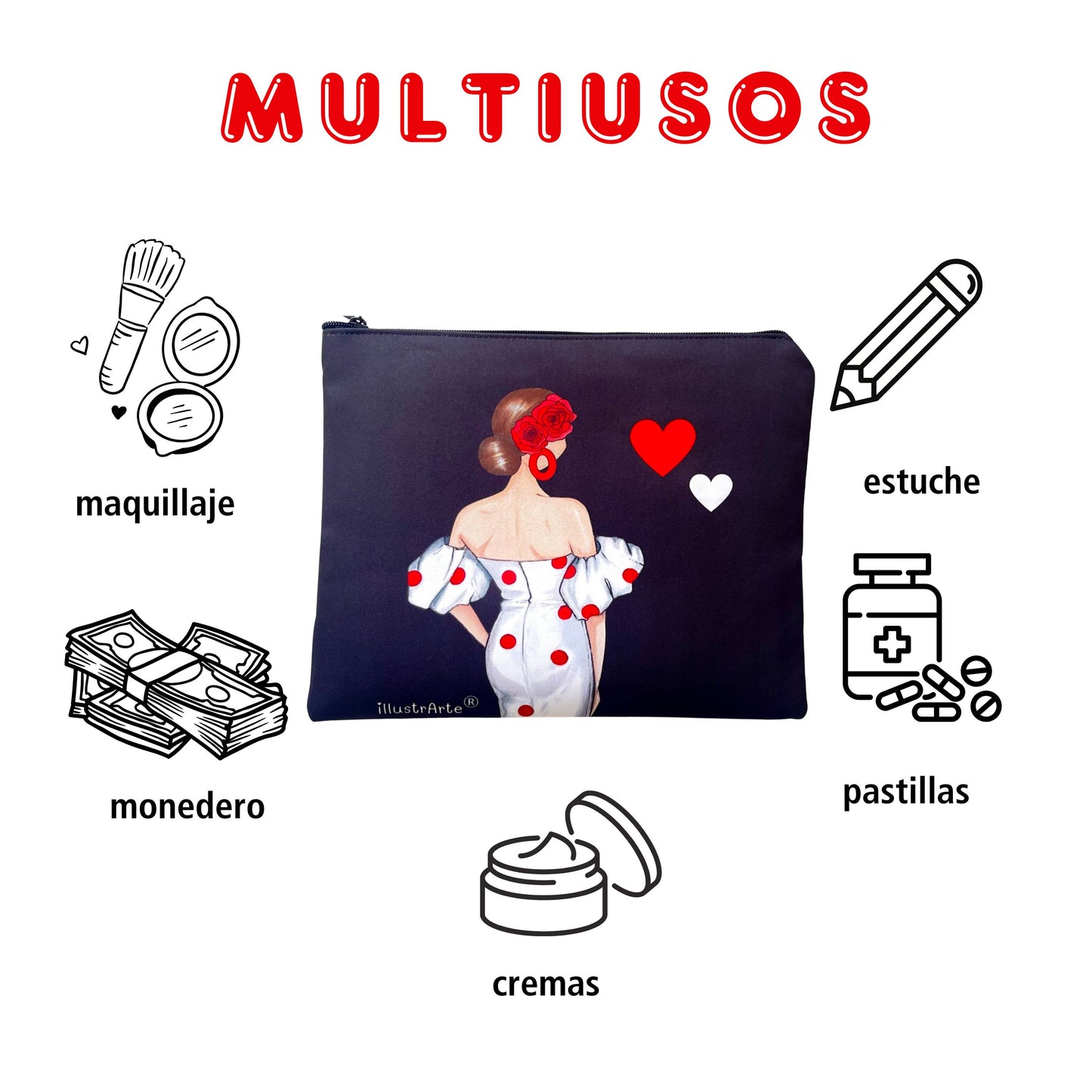 Pack Bolsa “Maite” Málaga + Neceser “Maite” Granada – Set flamenco con mucho arte illustrArte