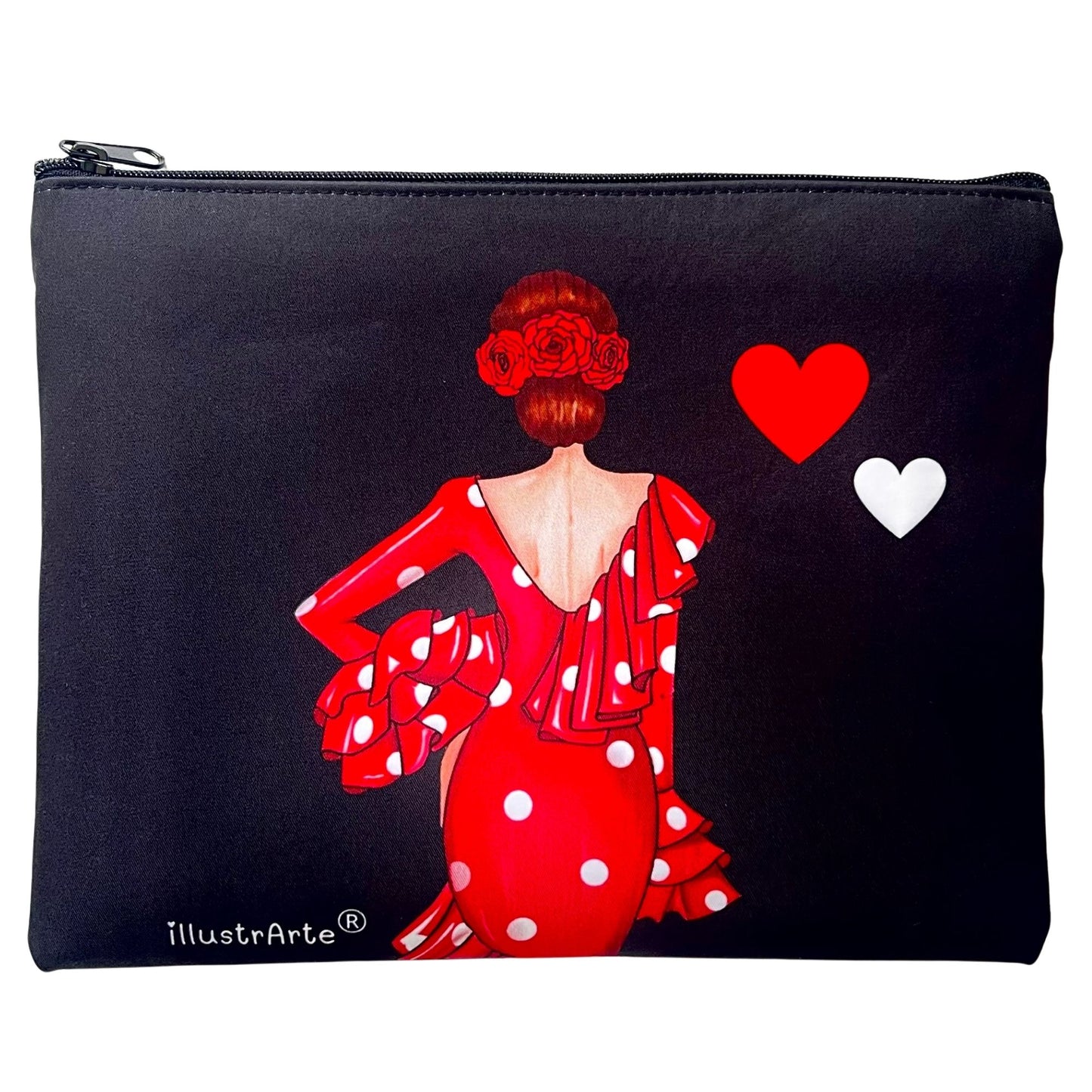 Pack Regalo Flamenca Macarena – Botella Térmica Negra con Vestido Rojo + Bolsa Cádiz “Macarena Vestido Rojo” + Neceser Granada “Macarena Fondo Negro”