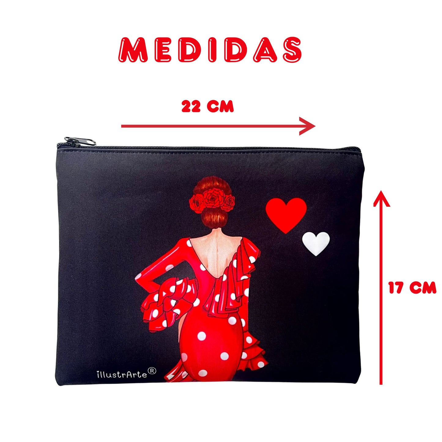 Neceser Granada – Flamenca Macarena – doble cara – 22x17 cm – impermeable – fondo negro – viaje/aseo