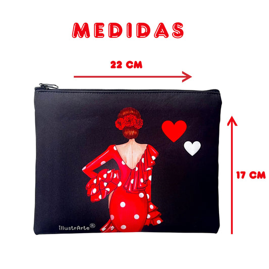 Neceser Granada – Flamenca Macarena – doble cara – 22x17 cm – impermeable – fondo negro – viaje/aseo