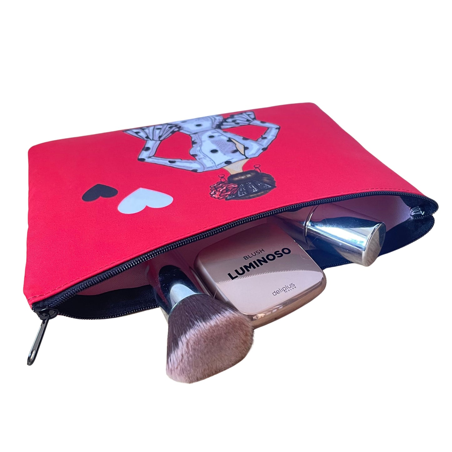 Neceser Granada – Flamenca María blanco – doble cara – 22x17 cm – impermeable – fondo rojo – viaje/aseo