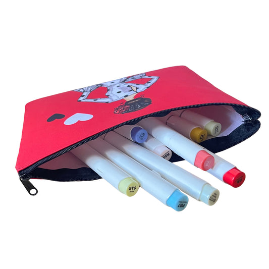 Pack Regalo Flamenca María – Botella Térmica Negra con Vestido Blanco + Neceser Granada “María Blanco Fondo Rojo”