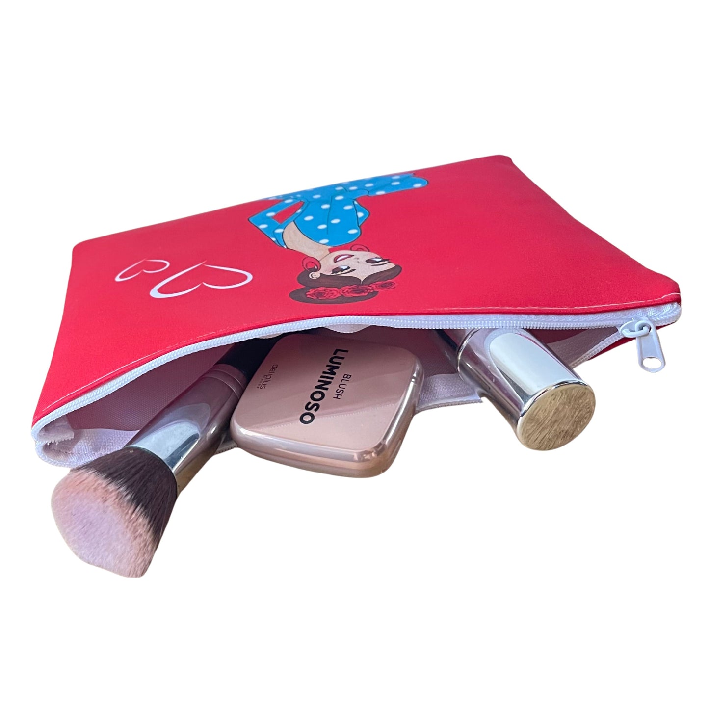 Neceser Granada – Flamenca Paquita – doble cara – 22x17 cm – impermeable – fondo rojo – viaje/aseo