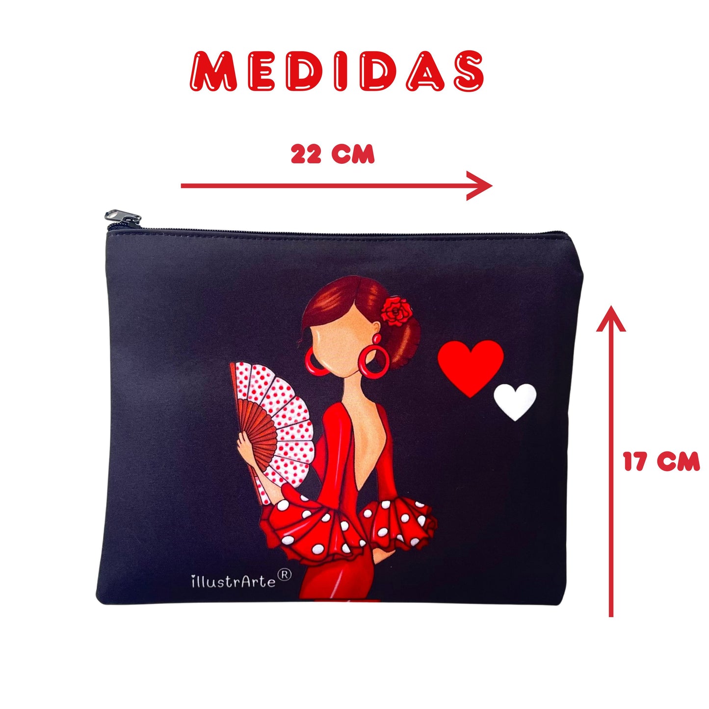 Pack Bolsa “Pepa” Málaga liso + Neceser “Pepa” Granada – Set flamenco con mucho arte illustrArte