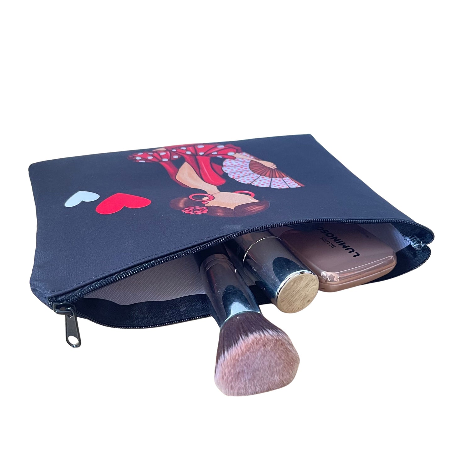Flamenco Pepa Gift Set – Black Thermal Bottle with Red Dress and Fan + Granada “Pepa Red” Toiletry Bag