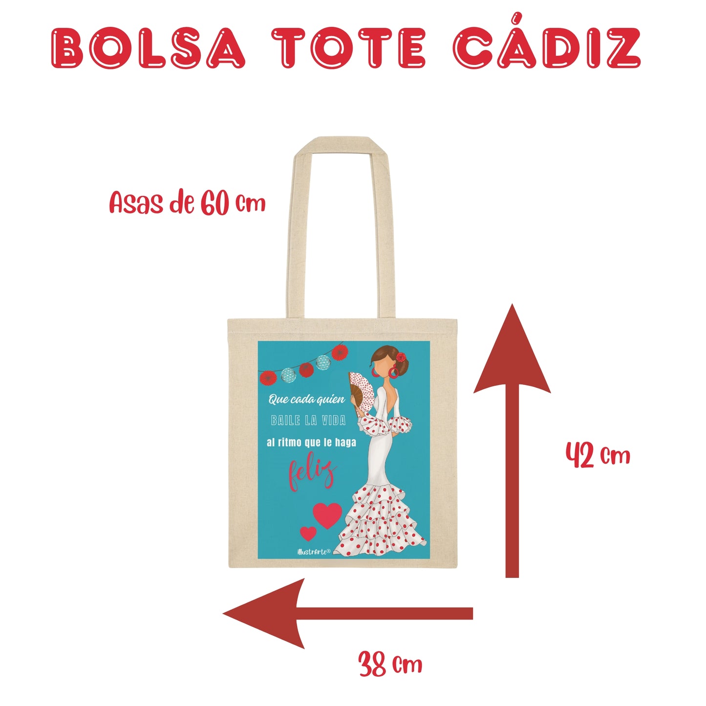 Pack Regalo Flamenca Pepa – Botella Térmica Negra con Vestido Rojo y Abanico + Bolsa Cádiz de Algodón “Pepa Feliz”