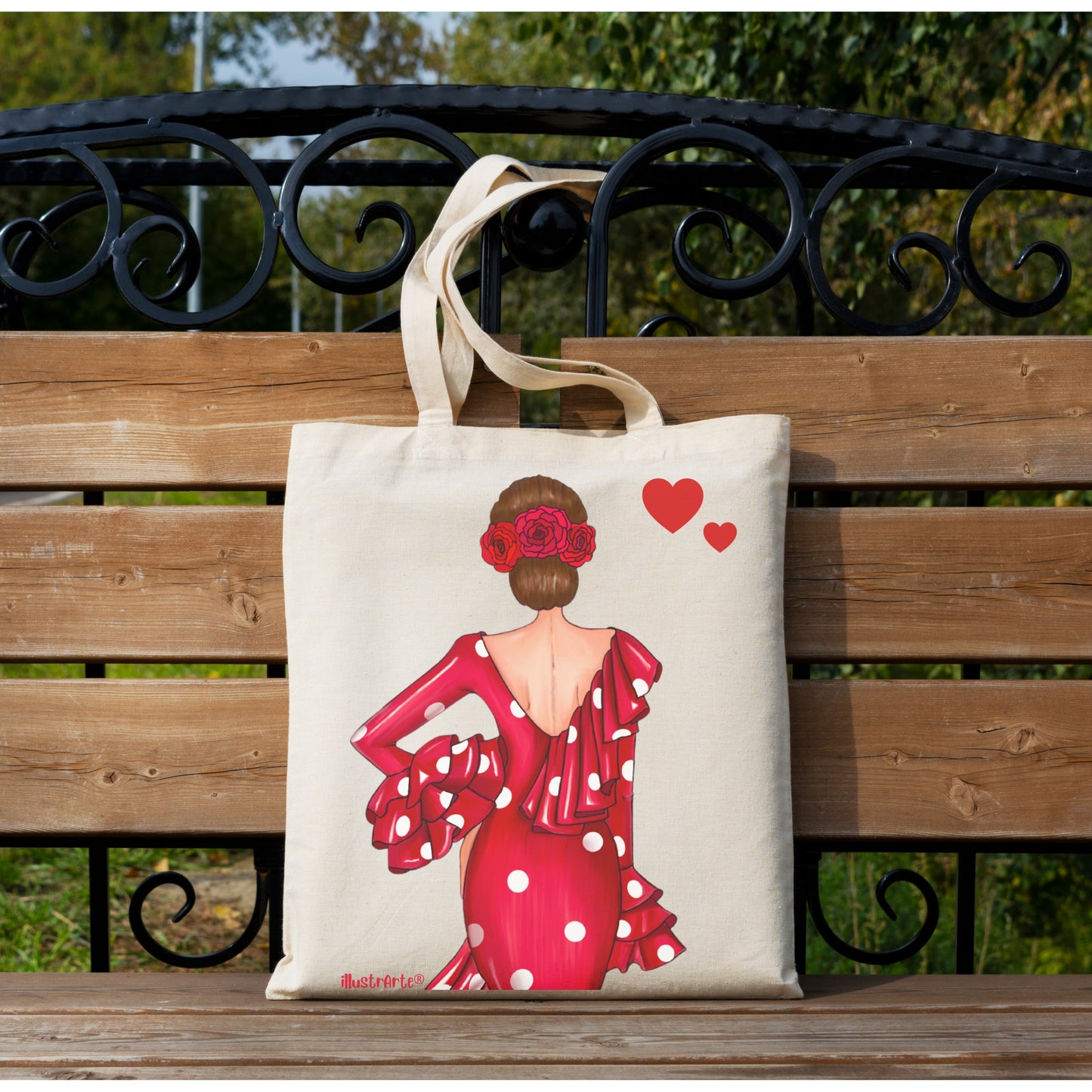 Pack Regalo Flamenca Macarena – Botella Térmica Negra con Vestido Rojo + Bolsa Cádiz “Macarena Vestido Rojo”