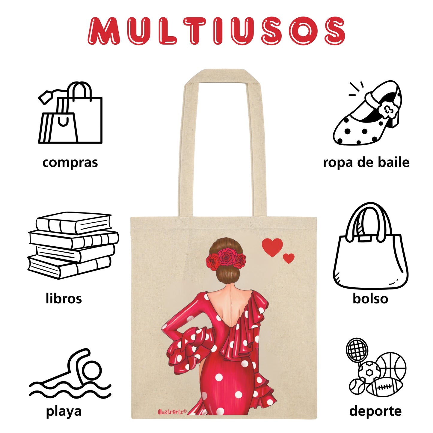 Pack Regalo Flamenca Macarena – Botella Térmica Negra con Vestido Rojo + Bolsa Cádiz “Macarena Vestido Rojo”