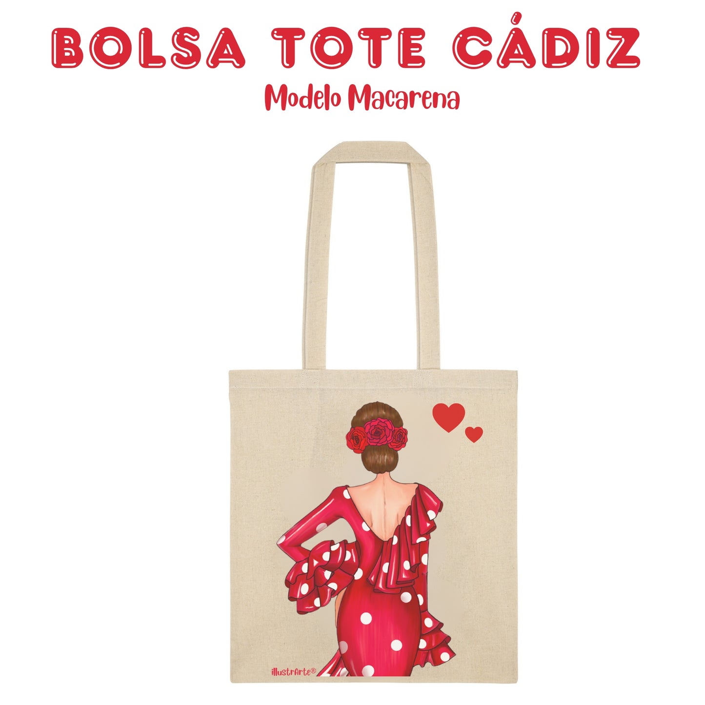Pack Regalo Flamenca Macarena – Botella Térmica Negra con Vestido Rojo + Bolsa Cádiz “Macarena Vestido Rojo”