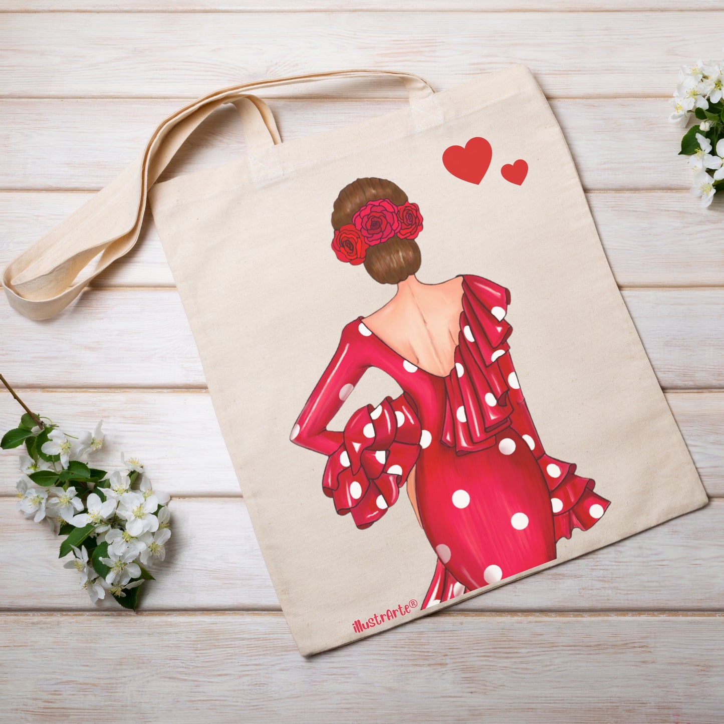 Pack Regalo Flamenca Macarena – Botella Térmica Negra con Vestido Rojo + Bolsa Cádiz “Macarena Vestido Rojo”