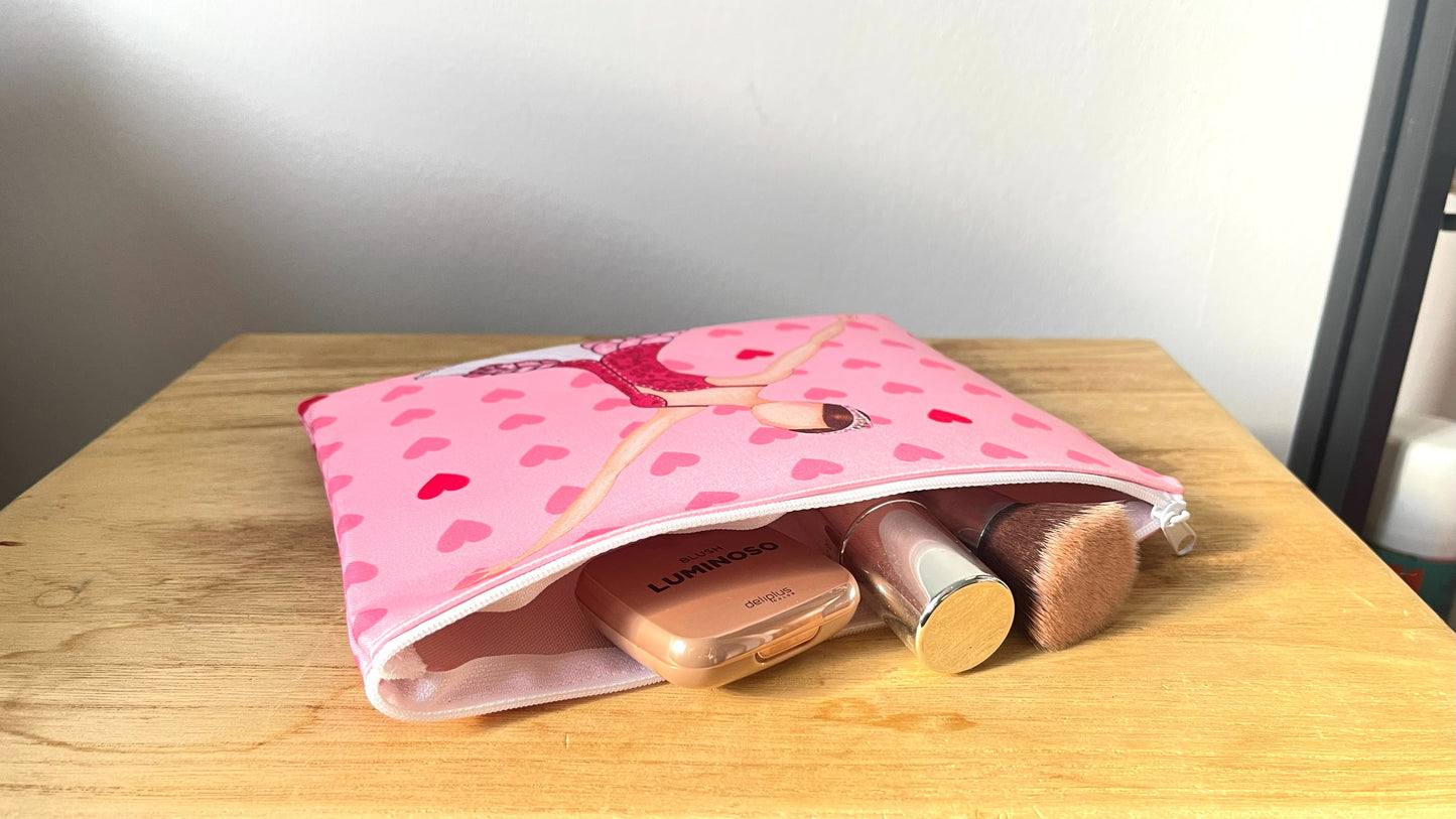 Neceser o Estuche Granada Bailarina “Mariela” – Diseño Doble Cara – Fondo Blanco con Lunares Negros – 22x17 cm – Impermeable – Bolsa de Aseo, Maquillaje o Material Escolar