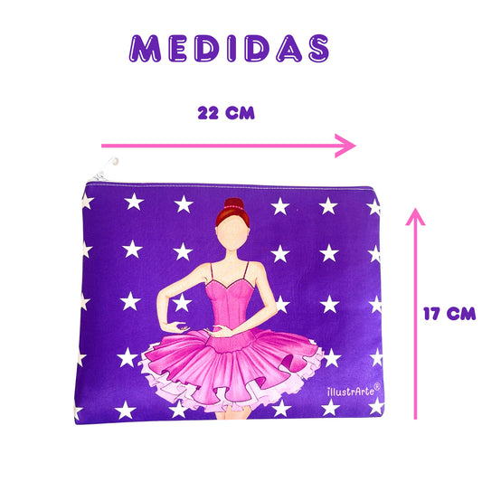 Neceser o Estuche Granada Bailarina “Sara” – Diseño Doble Cara – Fondo Blanco con Lunares Negros – 22x17 cm – Impermeable – Bolsa de Aseo, Maquillaje o Material