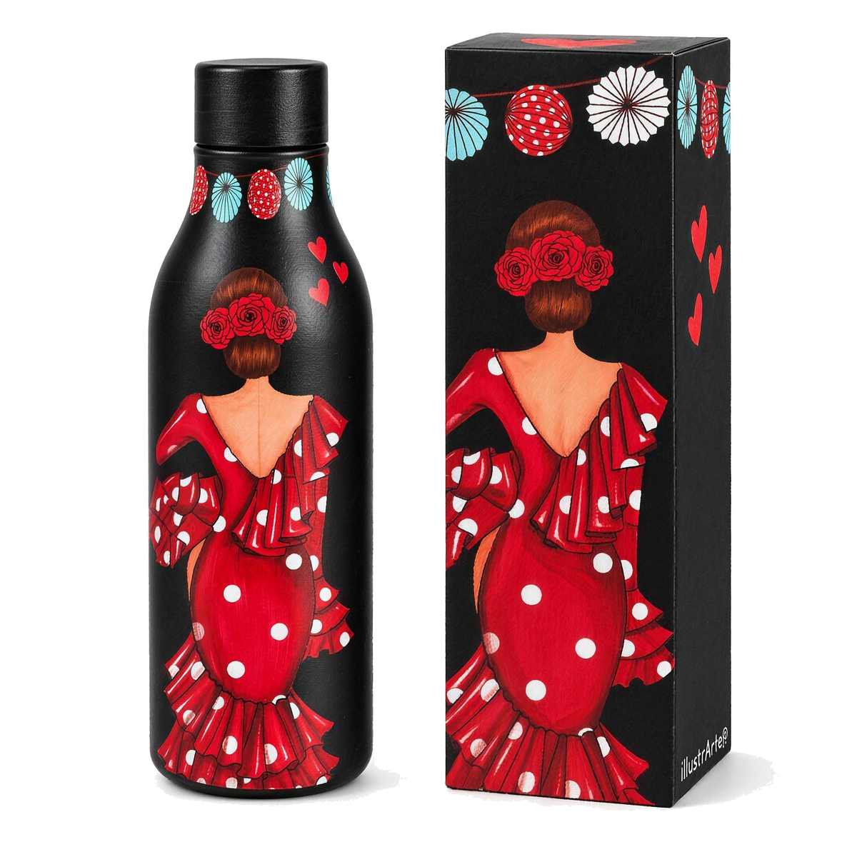 Botella térmica flamenca illustrArte 500 ml – diseño Macarena – botella con su caja de regalo