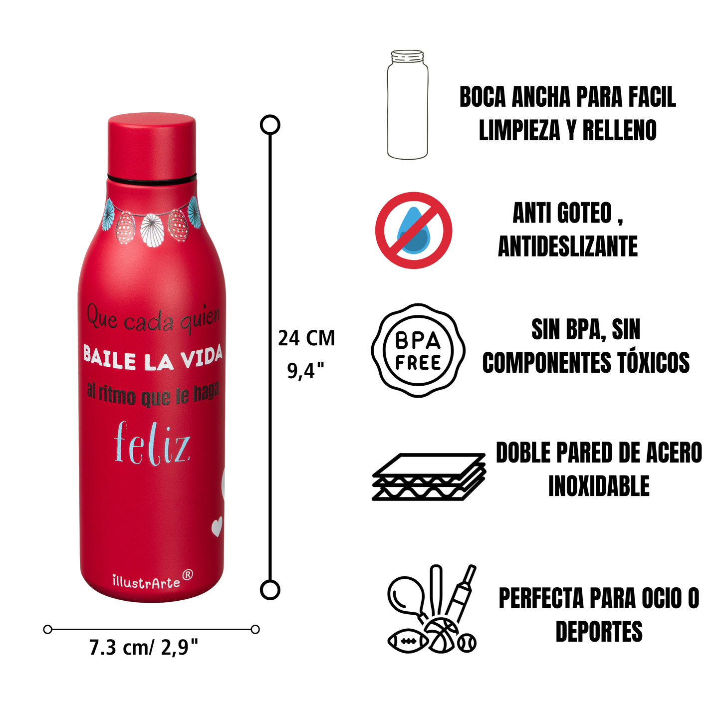 Pack Regalo Flamenca Pepa Feliz – Botella Térmica Roja con Vestido Blanco + Bolsa Cádiz “Pepa Feliz Fondo Turquesa”