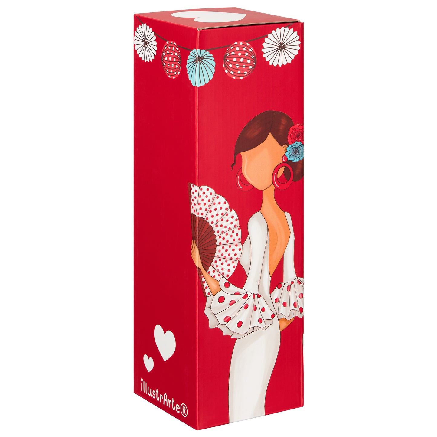 Pack Regalo Flamenca Pepa Feliz – Botella Térmica Roja con Vestido Blanco + Bolsa Cádiz “Pepa Feliz Fondo Turquesa”