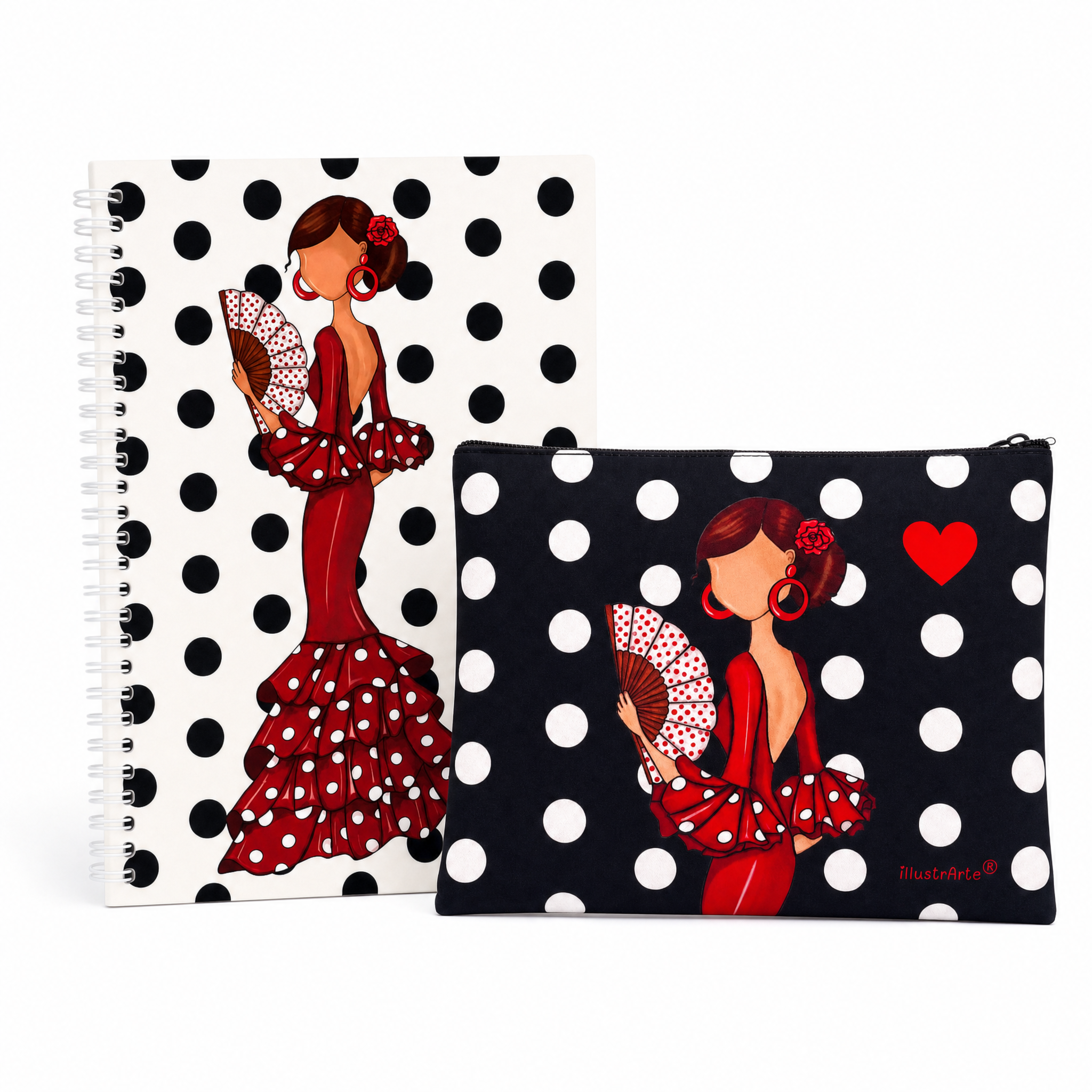 Pack estuche 22x17 cm y libreta 17x24 cm, diseño Pepa Lunares