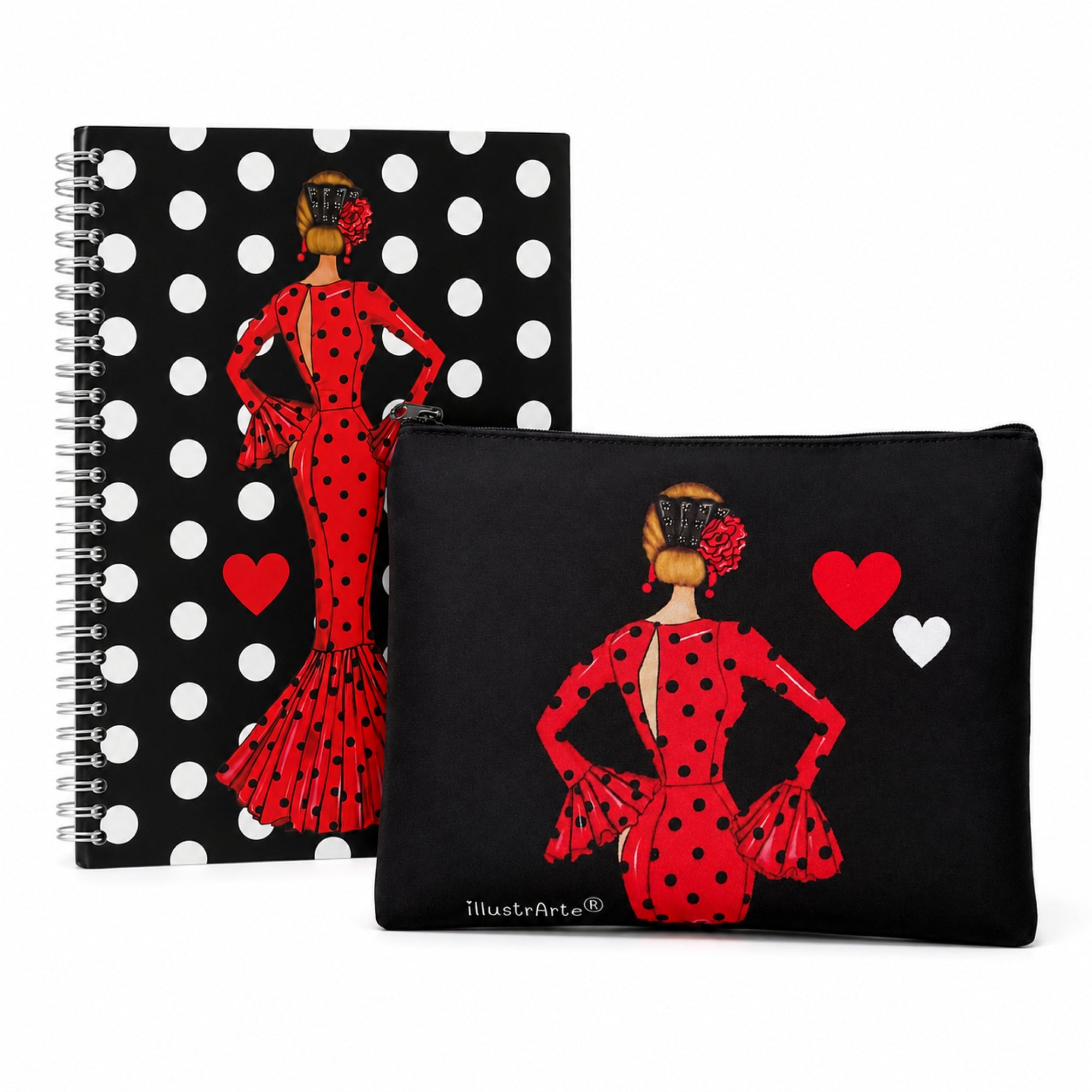 Pack estuche 22x17 cm y libreta 17x24 cm, diseño María Rojo Liso
