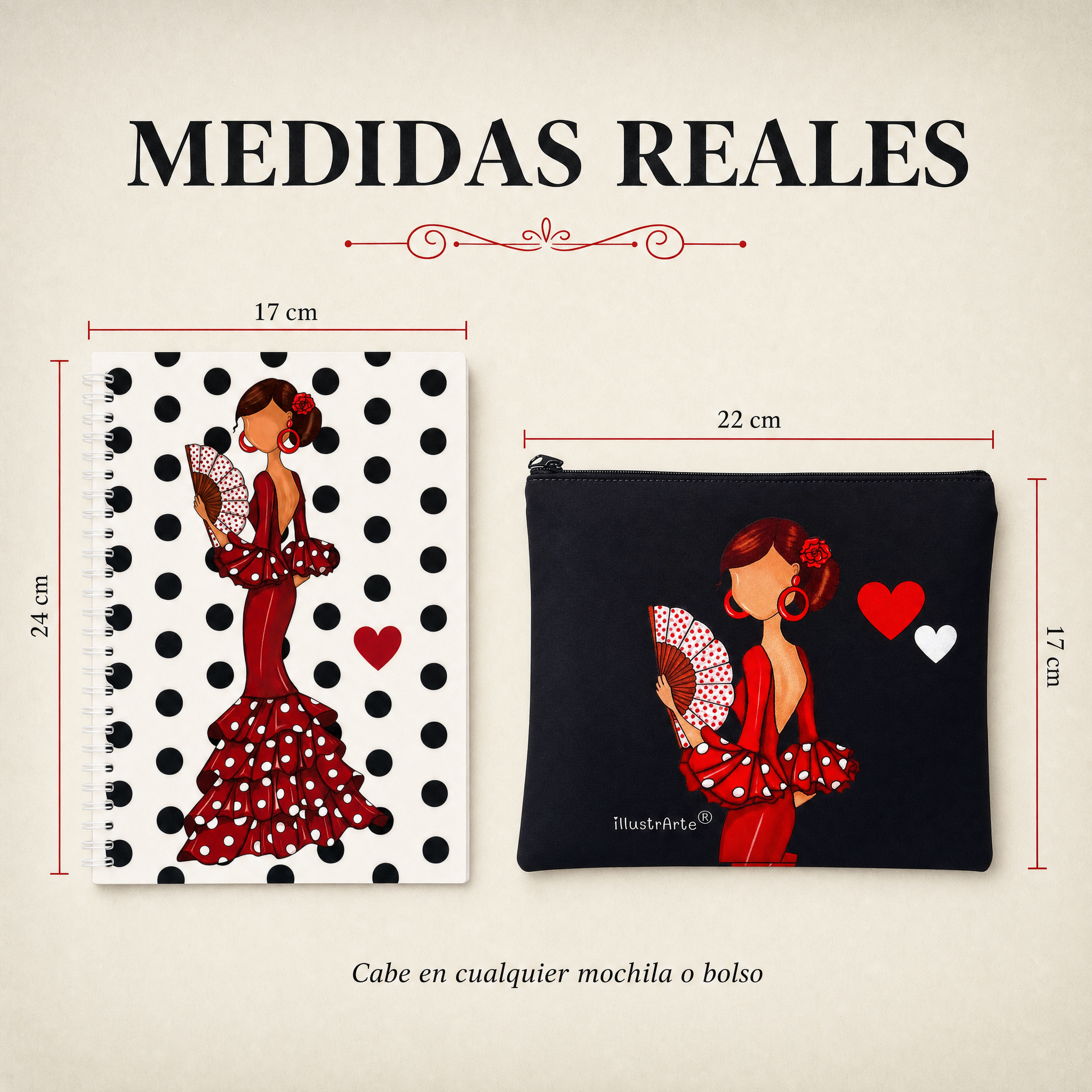 Medidas reales del estuche y la libreta, diseño Pepa Liso