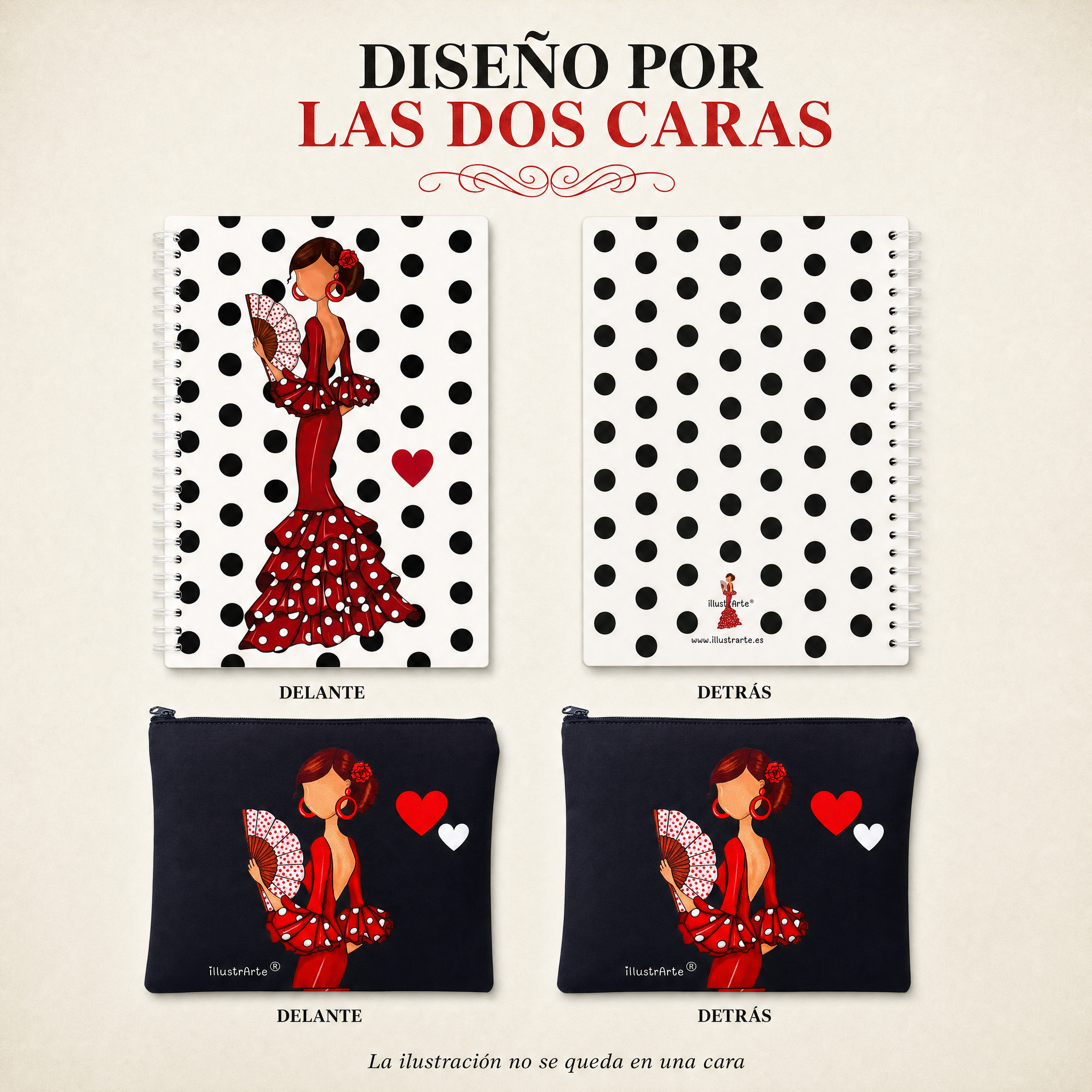 Estuche y libreta ilustrados por las dos caras, diseño Pepa Liso