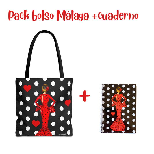 Pack Bolsa “María” Málaga rojo + Cuaderno “María” rojo – Set flamenco con mucho arte illustrArte