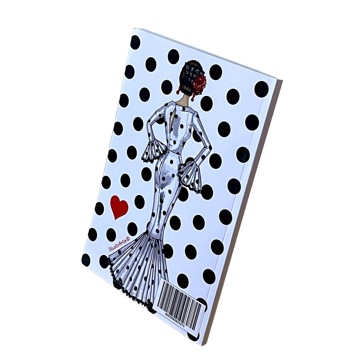 Cuaderno Flamenco “María – Lunares Negros” – 6×9” (15,24×22,86 cm) – 120 Páginas Rayadas – Diseño illustrArte