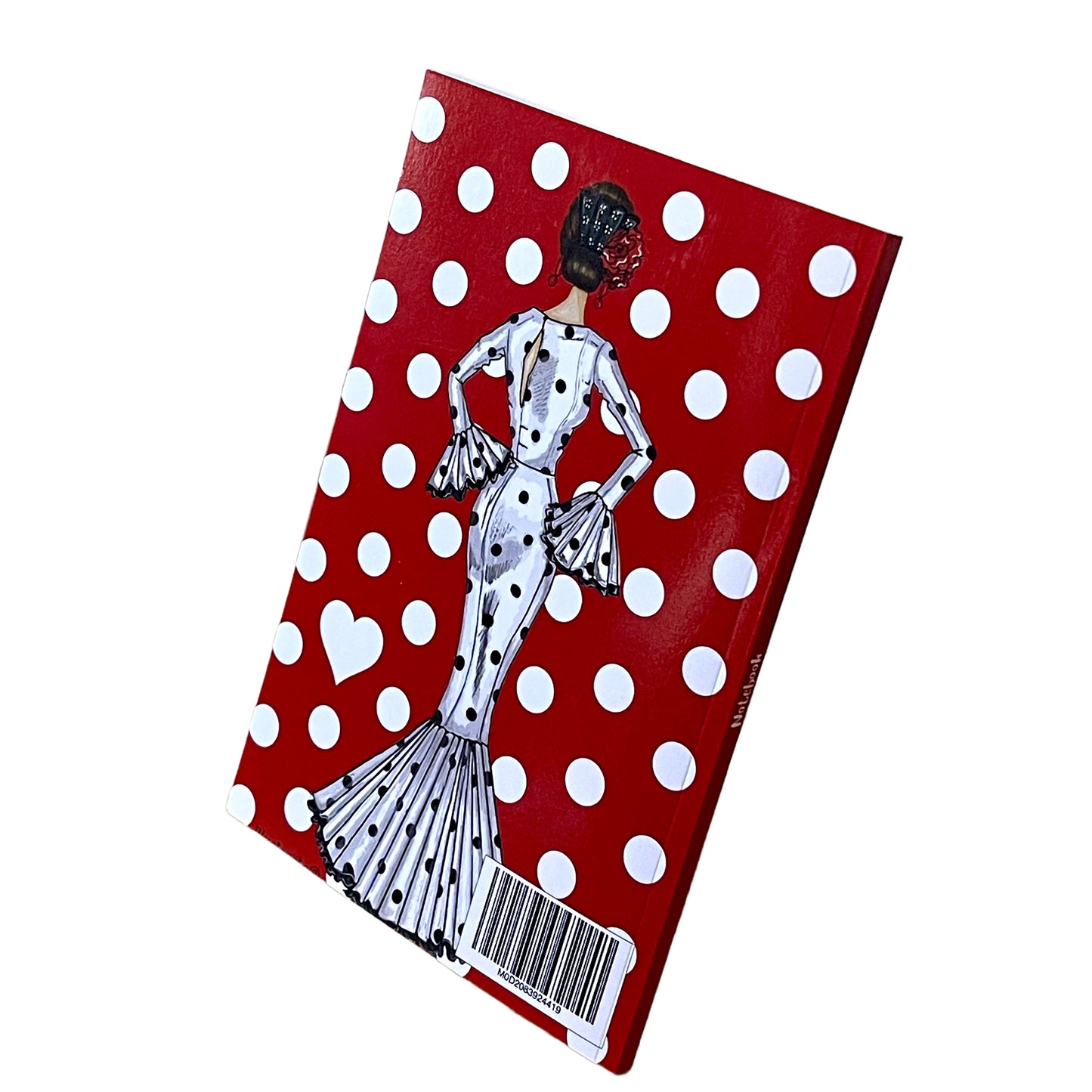 Cuaderno Flamenco “María – Fondo Rojo con Lunares” – 6×9” (15,24×22,86 cm) – 120 Páginas Rayadas – Diseño illustrArte