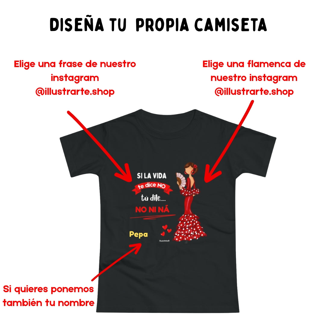 Camiseta Flamenca Personalizable “Pepa” – Diseño Flamenco Original – Camiseta Negra Mujer
